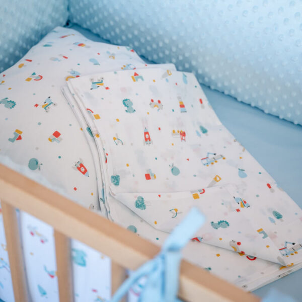 Σετ σεντόνια κούνιας 3 τεμαχίων από οργανικό βαμβάκι Oeko-Tex με Toys Boy print - Karfitsomenosgatos