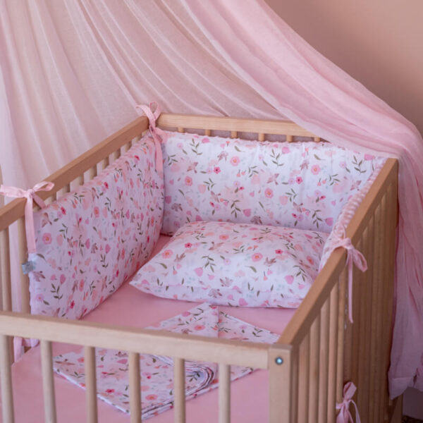 Σετ σεντόνια κούνιας 3 τεμαχίων από βαμβάκι Oeko-Tex με Pretty Flowers print | Karfitsomenosgatos