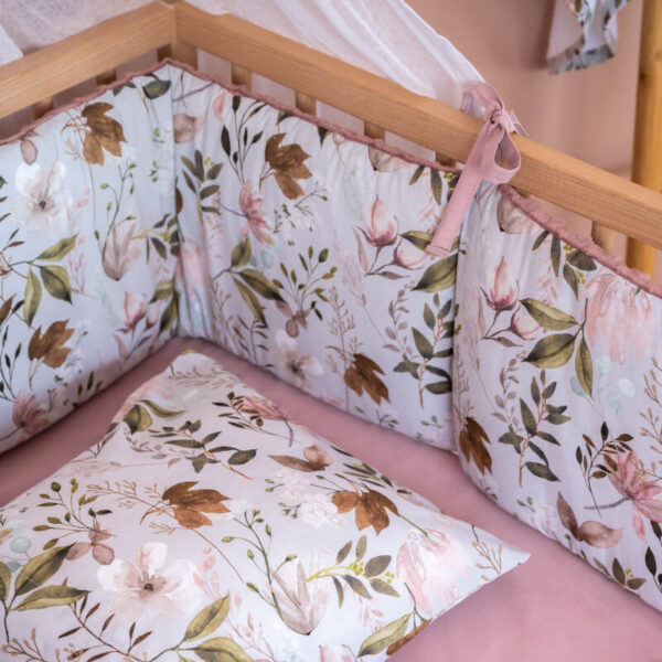 Βαμβακερή προστατευτική πάντα κούνιας με print Peonies | Karfitsomenosgatos