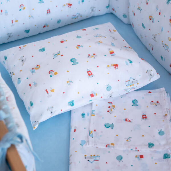 Σετ σεντόνια κούνιας 3 τεμαχίων από οργανικό βαμβάκι Oeko-Tex με Toys Boy print - Karfitsomenosgatos