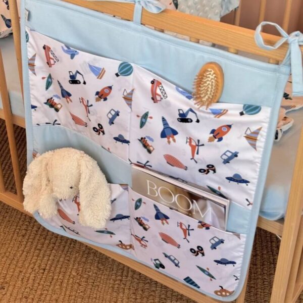 Θήκη οργάνωσης κούνιας από βαμβάκι Oeko-Tex με Vehicles print | Karfitsomenosgatos