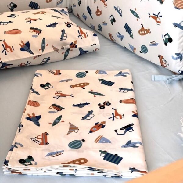 Σετ σεντόνια κούνιας 3 τεμαχίων από βαμβάκι Oeko-Tex με Vehicles print | Karfitsomenosgatos