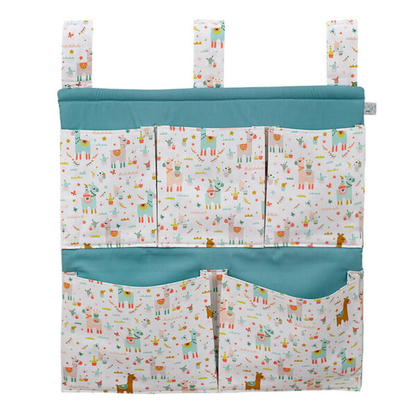 Θήκη οργάνωσης κούνιας από βαμβάκι Oeko-Tex με Lama Cactus Party White | Karfitsomenosgatos