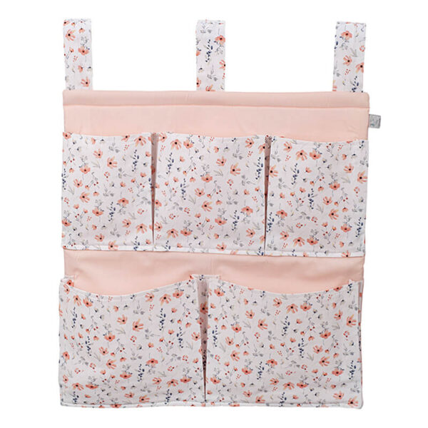 Θήκη οργάνωσης κούνιας από βαμβάκι Oeko-Tex με Salmon Daisy print | Karfitsomenosgatos