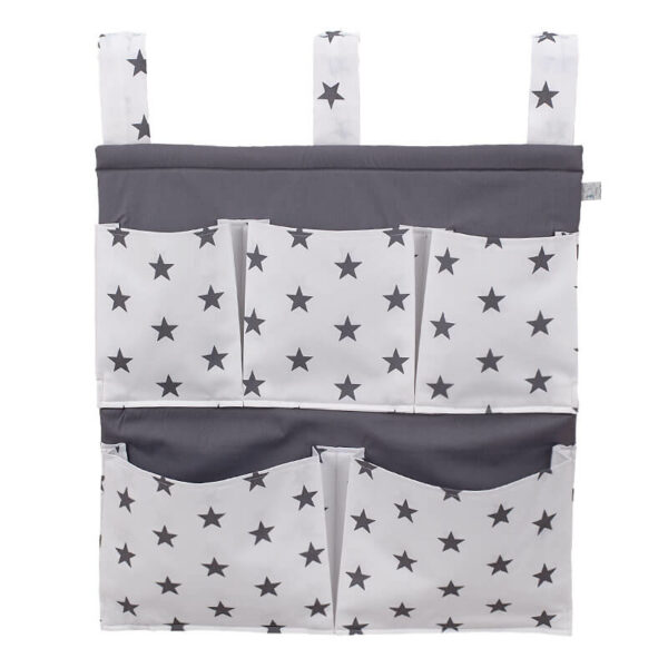 Θήκη οργάνωσης κούνιας από βαμβάκι Oeko-Tex με Stars Grey print | Karfitsomenosgatos