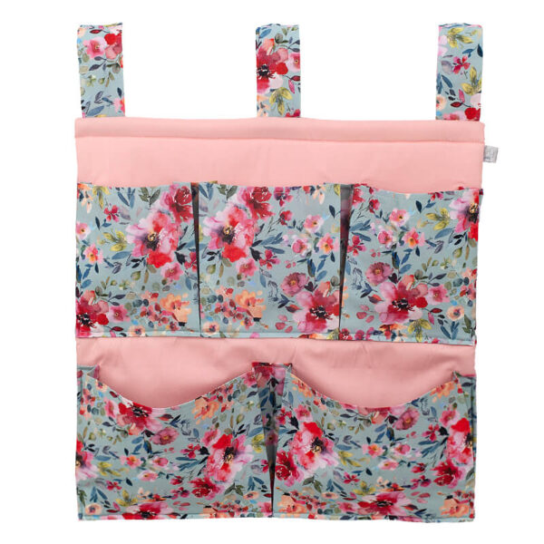 Θήκη οργάνωσης κούνιας από βαμβάκι Oeko-Tex με Watercolour Flowers Μint print | Karfitsomenosgatos