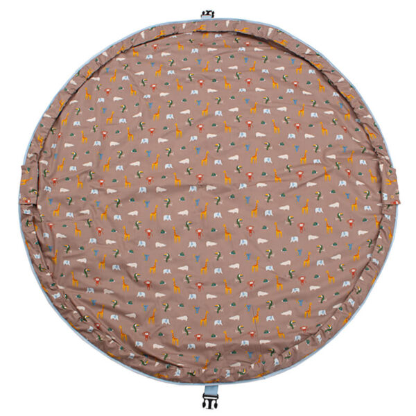 Στρώμα Παιχνιδιού-Τσάντα Αποθήκευσης 2 σε 1 από βαμβάκι με Happy Animals Taupe print | Karfitsomenosgatos