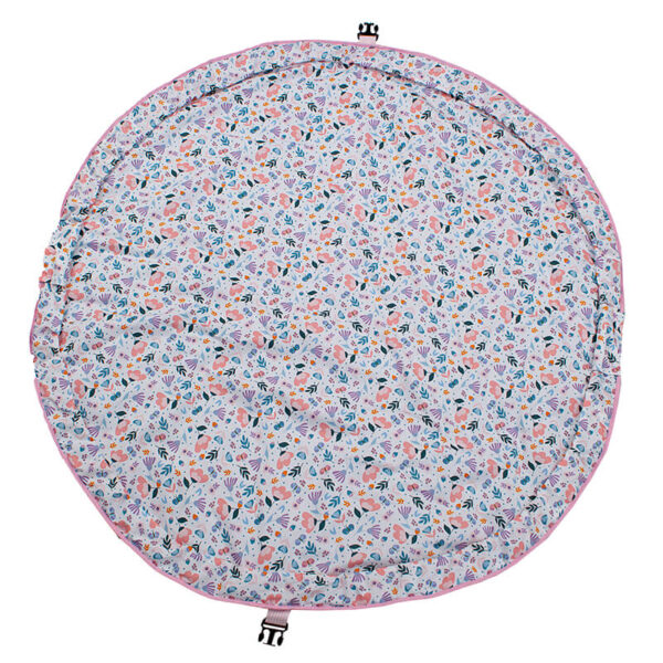 Στρώμα Παιχνιδιού-Τσάντα Αποθήκευσης 2 σε 1 από βαμβάκι με Flowers White print | Karfitsomenosgatos